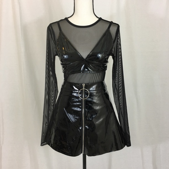 Black Vinyl Skirt Set - Picture 1 of 6